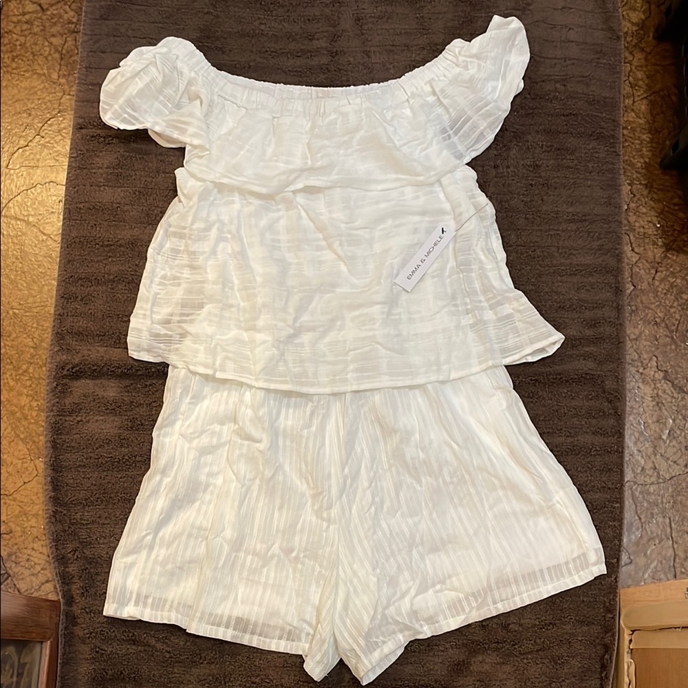 White Off-Shoulder Top and Shorts Set